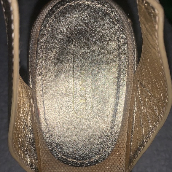 Coach,10-Gold Canvas Ankle Strap Wedges - Picture 7 of 10